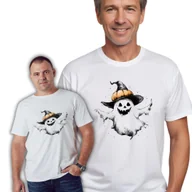 Koszulki męskie - Biały T-SHIRT HALLOWEEN DUCH W KAPELUSZU koszulka z nadrukiem BAWEŁNA XS - miniaturka - grafika 1