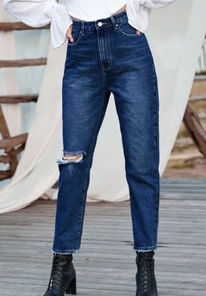 SHEIN JEANSY Z DZIURĄ GŁADKIE GRANATOWE 36 V3G