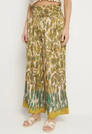 Spodnie damskie - Beżowe Wiskozowe Spodnie o Szerokim Kroju z Wysokim Stanem Ellivana - miniaturka - grafika 1