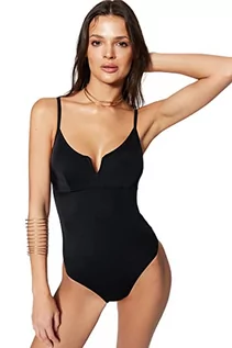 Stroje kąpielowe - Trendyol Damski kostium kąpielowy z motywem kwiatowym, z drutu, jednoczęściowy strój kąpielowy, czarny, 42 - grafika 1