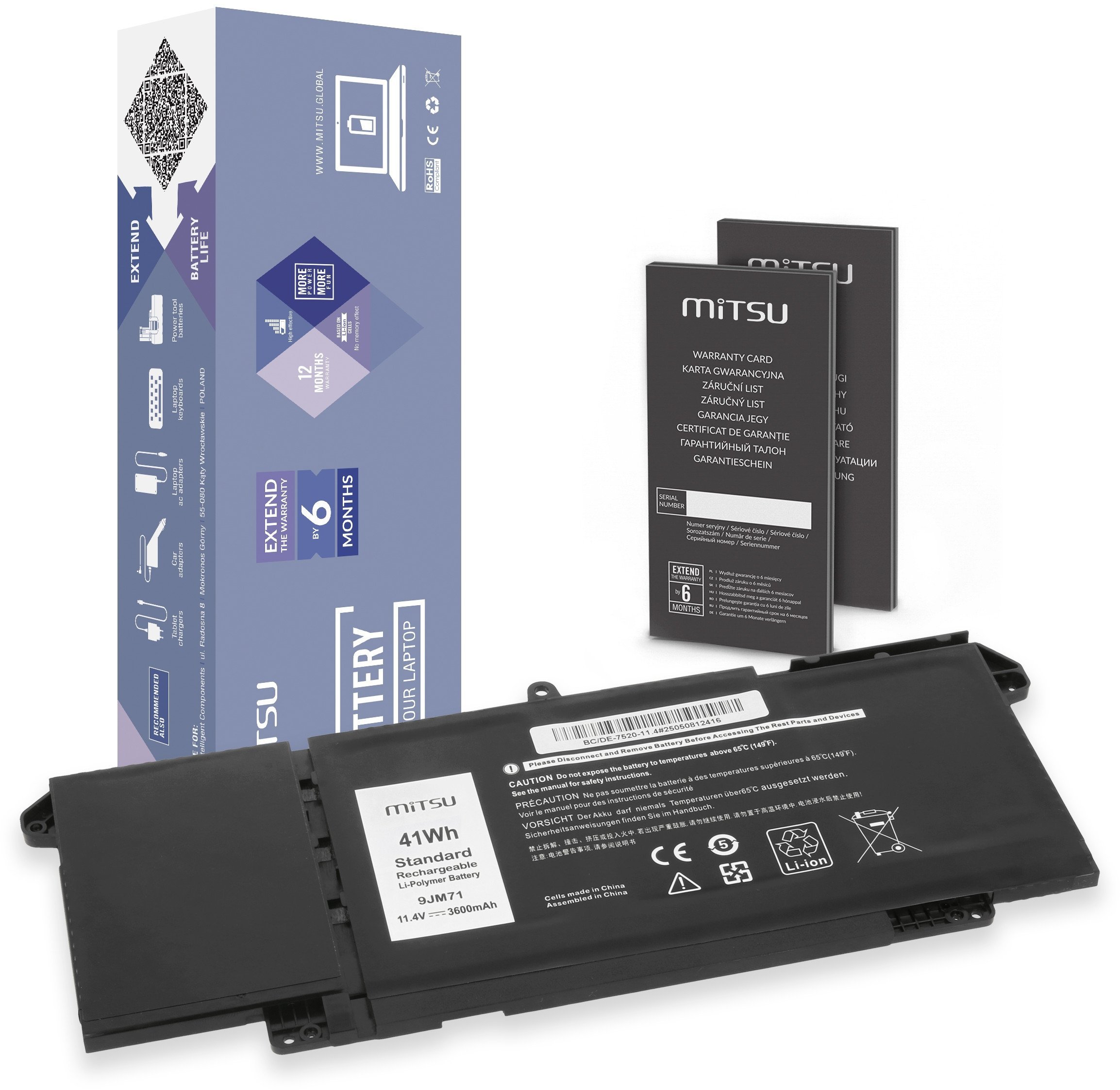 Bateria Mitsu do Dell Latitude 5320, 7320, 7520 - 11.4V