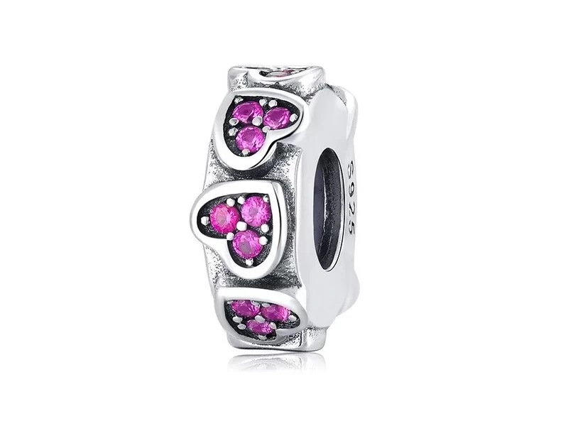 Pandora Valerio.pl Rodowany srebrny charms kółko circle ring rubinowe cyrkonie srebro 925 BEAD86 BEAD86