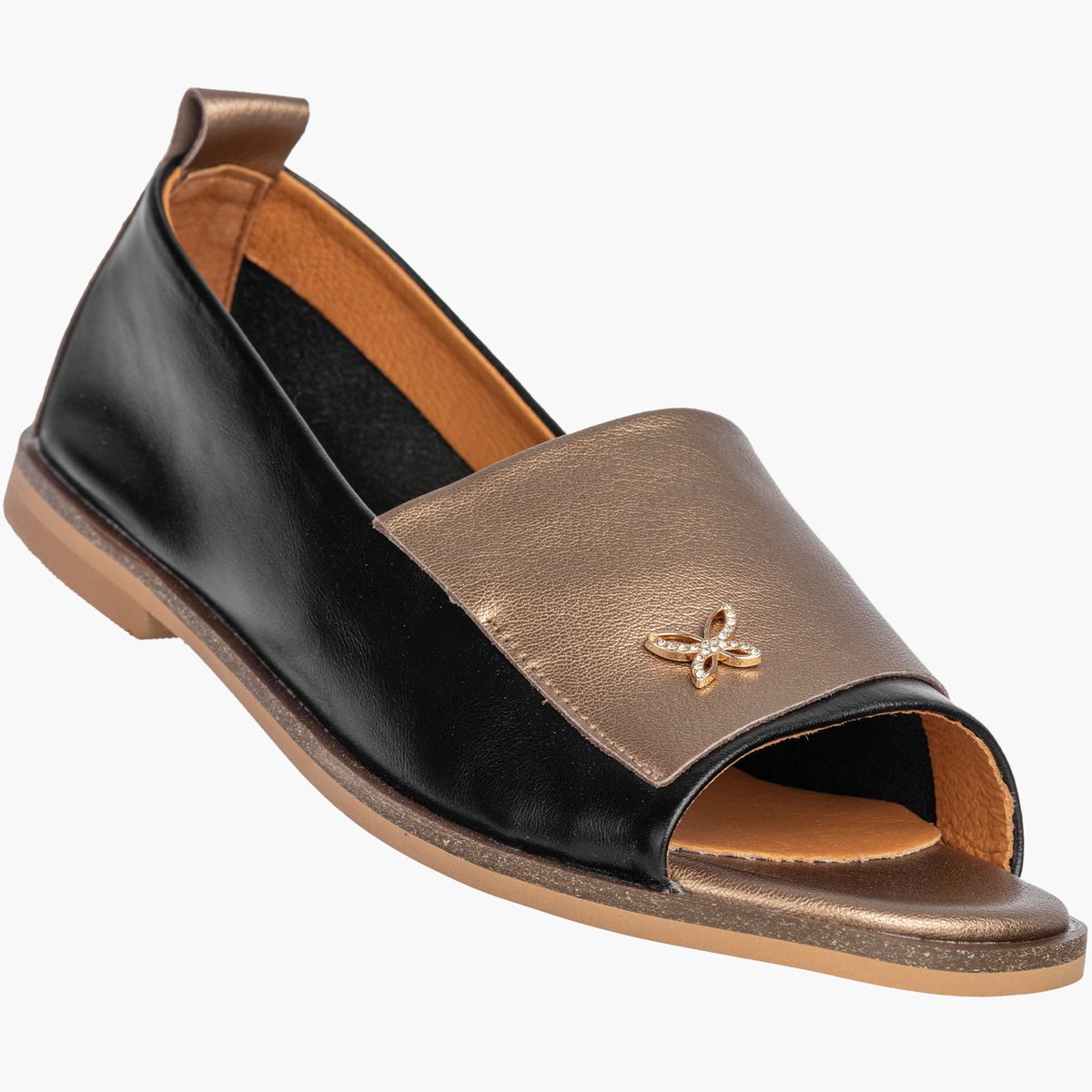 Baleriny Damskie Skórzane Buty Bez Palców Półbuty Eleganckie Czarne Potocki 26-19397 38