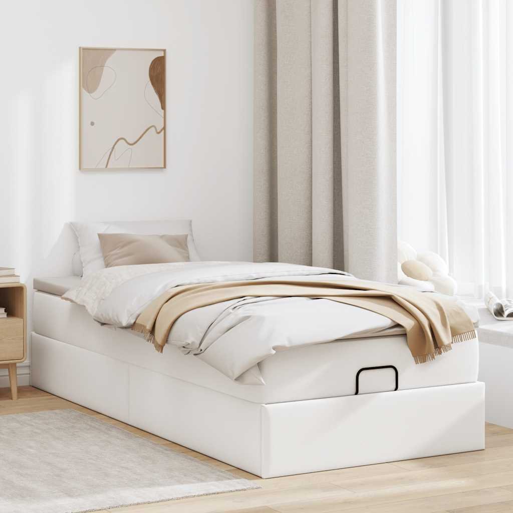 vidaXL Łóżko otomana z materacem białe 80x200 cm imitacja skóry