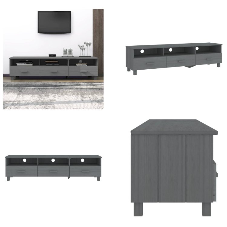 vidaXL Szafka pod TV HAMAR ciemnoszara 158x40x40 cm z litego drewna sosnowego - Szafka pod TV - Szafki pod TV - Szafka pod TV z szufladami - Meble pod TV
