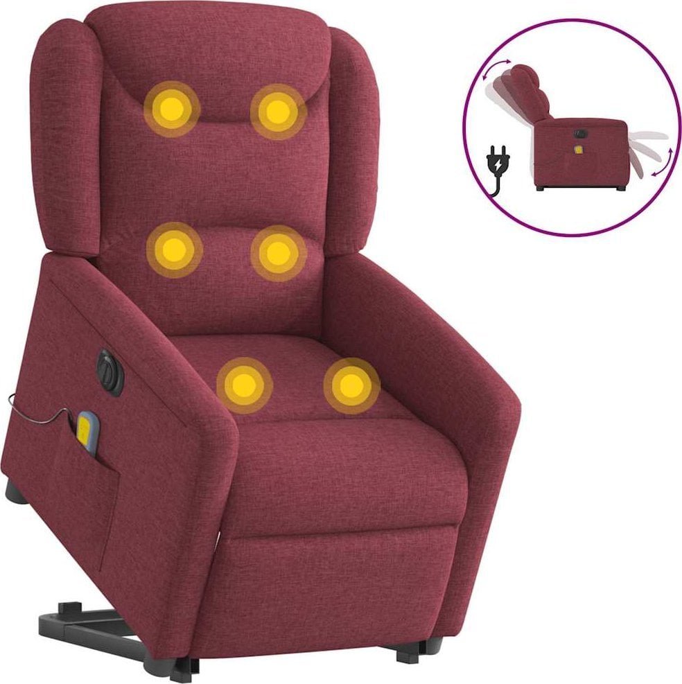 vidaXL vidaXL Podnoszony fotel masujący, elektryczny, rozkładany, czerwony