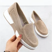 Półbuty damskie - Półbuty damskie ażurowe na platformie beżowe Sergio Leone 094H beżowy - miniaturka - grafika 1