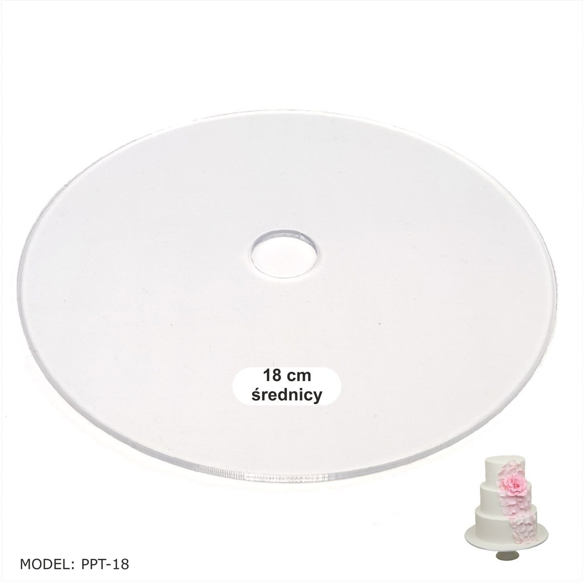 Podkład pod tort piętrowy ciasto okrągły średnica 18cm z plexi ARTCOP
