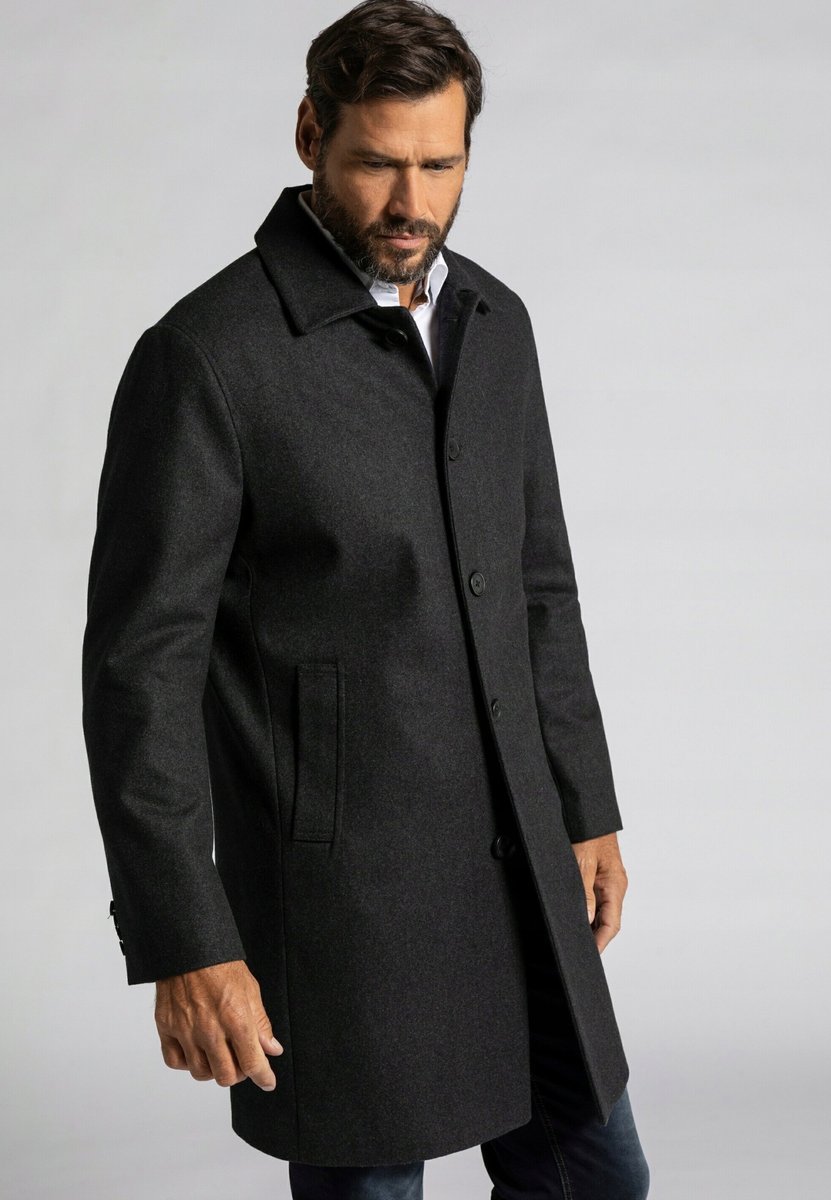 JP1880 PŁASZCZ MĘSKI CZARNY JEDNORZĘDOWY NA GUZIKI PLUS SIZE 6XL 17AA