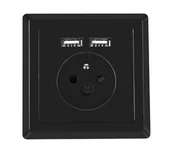 Gniazdka elektryczne - LEDart LANBERG LANBERG podtynkowe 230V pojedyncze + 2x USB 2.1A francuskie czarne AC-WS01-USB2-E-B - miniaturka - grafika 1