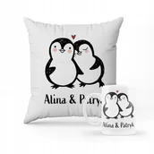 Gadżety dla niej i dla niego - ZESTAW PODUSZKA + KUBEK PREZENT NA WALENTYNKI PINGWINY SŁODKIE #26 - miniaturka - grafika 1