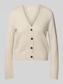 Swetry damskie - Kurtka z dzianiny o kroju slim fit z mieszanki bawełny i lnu - miniaturka - grafika 1