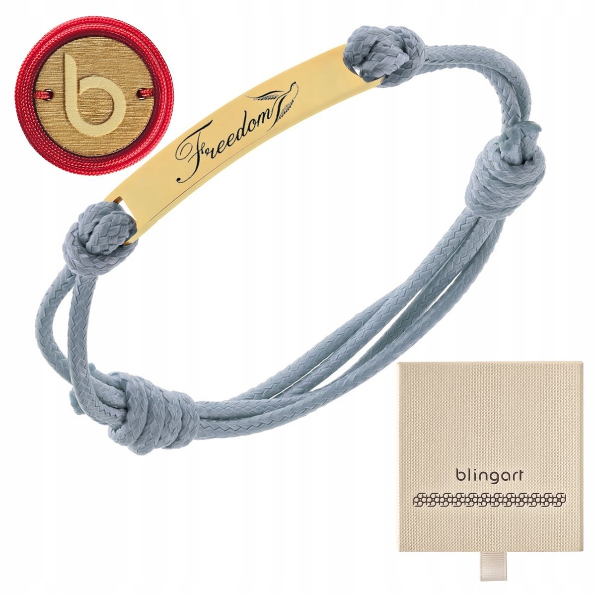 Bransoletka z grawerem damska sznurkowa regulowana pozłacana stal BLINGART