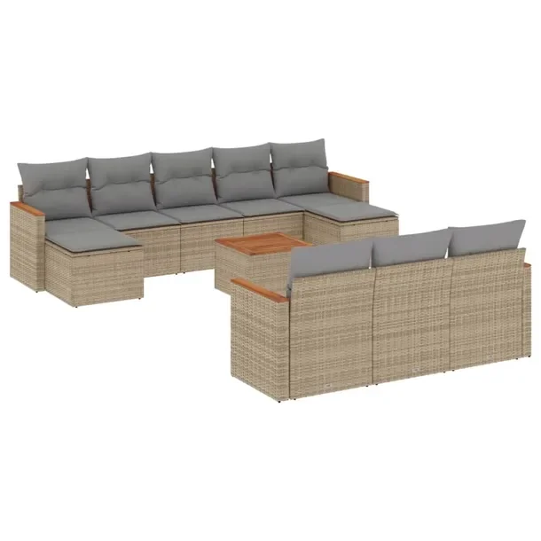 Beżowy zestaw mebli ogrodowych z rattanem PE, 4 siedziska i stół 55x55x3