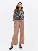 Spodnie damskie - Brązowe wiskozowe spodnie z wiązaniem - miniaturka - grafika 1