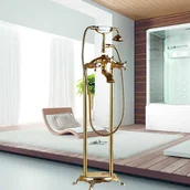 Baterie wannowe i prysznicowe - Bateria wannowa stojąca retro IKANTE czarna - złoty - miniaturka - grafika 1