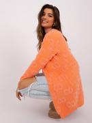 Swetry damskie - Sweter kardigan pomarańczowy casual narzutka rękaw długi długość długa kieszenie - miniaturka - grafika 1