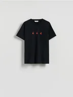 Koszulki i topy damskie - Reserved - T-shirt regular z haftem - czarny - miniaturka - grafika 1