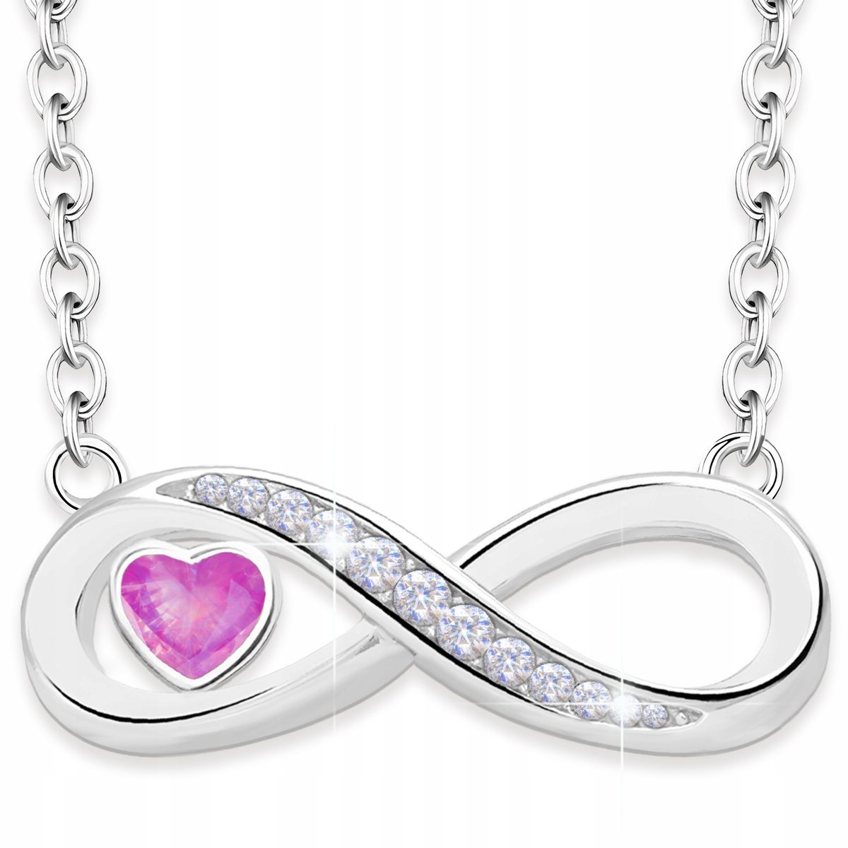 Naszyjnik Srebrny Nieskończoność Cyrkonie Kryształowe Serce SREBRO 925
