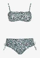 Stroje kąpielowe - Zielone Bikini Biustonosz z Wiązaniem i Majtki Figi ze Ściągaczami Uloselia - miniaturka - grafika 1