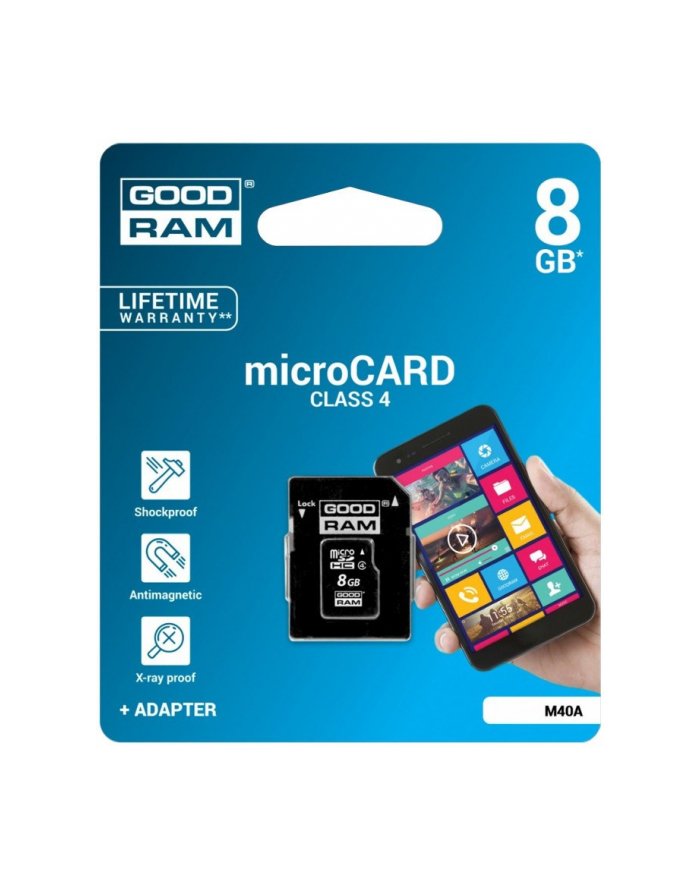 Goodram KARTA PAMIĘCI 8GB SecureDigital Micro SDHC Class 4 Slim Retail Pack + adapter