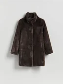 Płaszcze damskie - Reserved - Płaszcz z imitacji futra - ciemnobrązowy - miniaturka - grafika 1