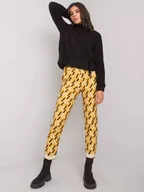 Spodnie damskie - Spodnie z materiału czarno-żółty cygaretki guziki - miniaturka - grafika 1