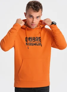 Ombre Męska bluza kangurka z kapturem i nadrukiem - pomarańczowa V1 OM-SSPS-0155 L - Bluzy męskie - miniaturka - grafika 1