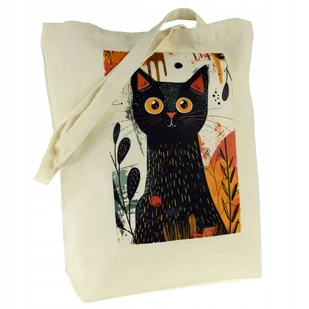 TORBA bawełniana 220g ecru z nadrukiem KOT materiałowa na zakupy do szkoły - Torby i wózki na zakupy - miniaturka - grafika 1