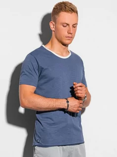 Koszulki męskie - T-shirt męski bawełniany S1385 - V3 niebieski - S - Ombre Clothing - grafika 1