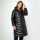 Płaszcze damskie - Damski płaszcz puchowy pikowany czarny - miniaturka - grafika 1