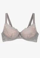 Biustonosze - Szaro-Różowy Biustonosz Push Up Ozdobiony Koronką i Metaliczną Aplikacją Nelvinea - miniaturka - grafika 1