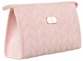Kosmetyczki, organizery i kuferki - Różowa kosmetyczka damska ze skóry ekologicznej z przeszywanym wzorem - Peterson - miniaturka - grafika 1