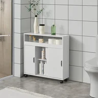 Szafki łazienkowe - Szafka łazienkowa Lumijoki Komoda biała z drzwiami przesuwnymi Szafka łazienkowa Szafka wielofunkcyjna Szafka wnękowa na kółkach - miniaturka - grafika 1