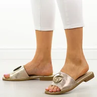 Klapki i japonki damskie - Złote płaskie klapki damskie S.Barski 51-007 - S.BARSKI - miniaturka - grafika 1