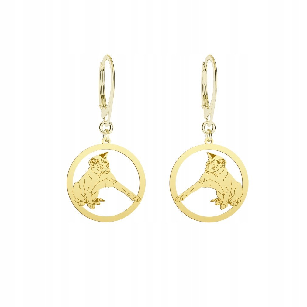Kolczyki Złote Kot Tajski 925 Prezent Kobieta Biżuteria GRAWER GRATIS