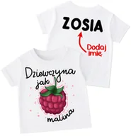 Koszulki dla dziewczynek - Koszulka dla dziewczynki z maliną oraz imieniem na plecach - miniaturka - grafika 1