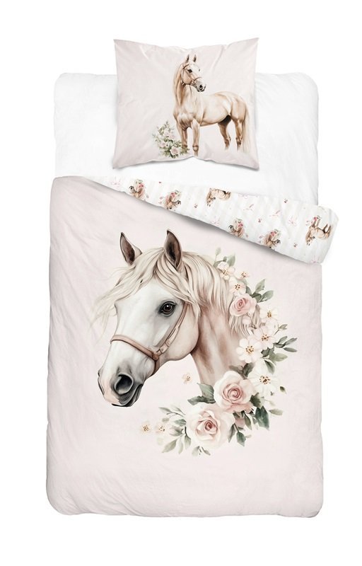 Pościel bawełniana 140x200 z koniem w kwiatach