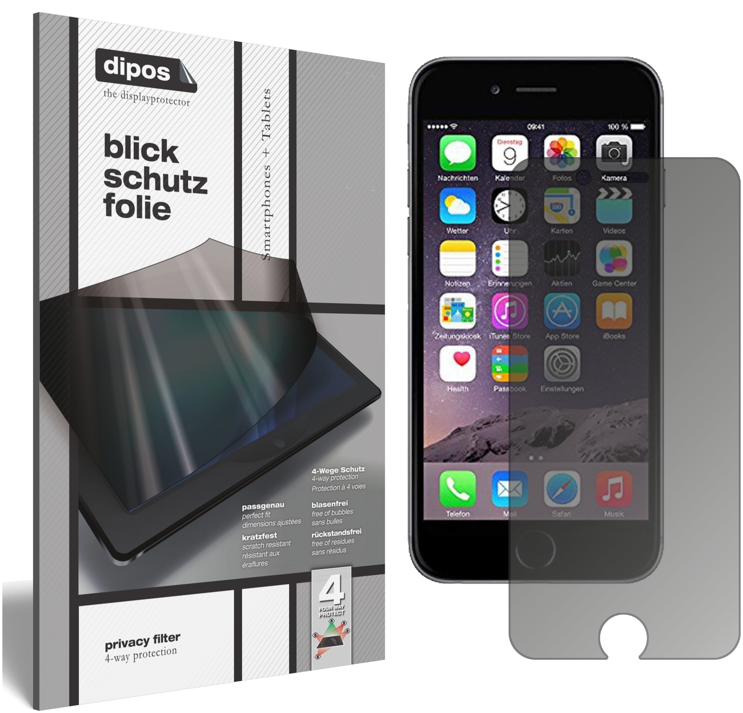 dipos I Privacy film matt kompatybilny z Apple iPhone 6 / 6S / 7 Filtr prywatności (mniejszy niż szkło, ponieważ jest zakrzywiony)