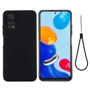 Dla Xiaomimi Note 11S 4Gmi Note 11 4G (Qualcomm) Płynne etui na telefon Jedwabiście miękka osłona z paskiem Czarny Style A Xiaomi Redmi Note 11S - Etui i futerały do telefonów - miniaturka - grafika 1