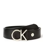 Paski - Calvin Klein - Skórzany pasek damski - czarny skórzany pasek - złota metalowa klamra z logo podpis - długość 80 cm - 100% prawdziwa skóra, Czarny, 80 - miniaturka - grafika 1