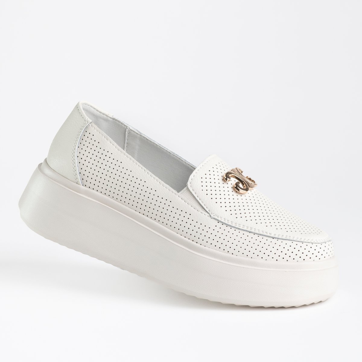 Mokasyny damskie skóra GOODIN GD-FT-121 beż ażurek platforma lekkie 41