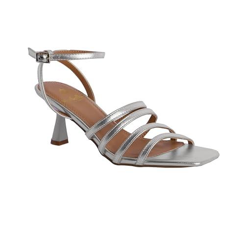 EL CABALLO Verona Damskie sandały na obcasie - Eleganckie wygodne sandały damskie, srebrne, 39 EU, Srebrny, 39 EU