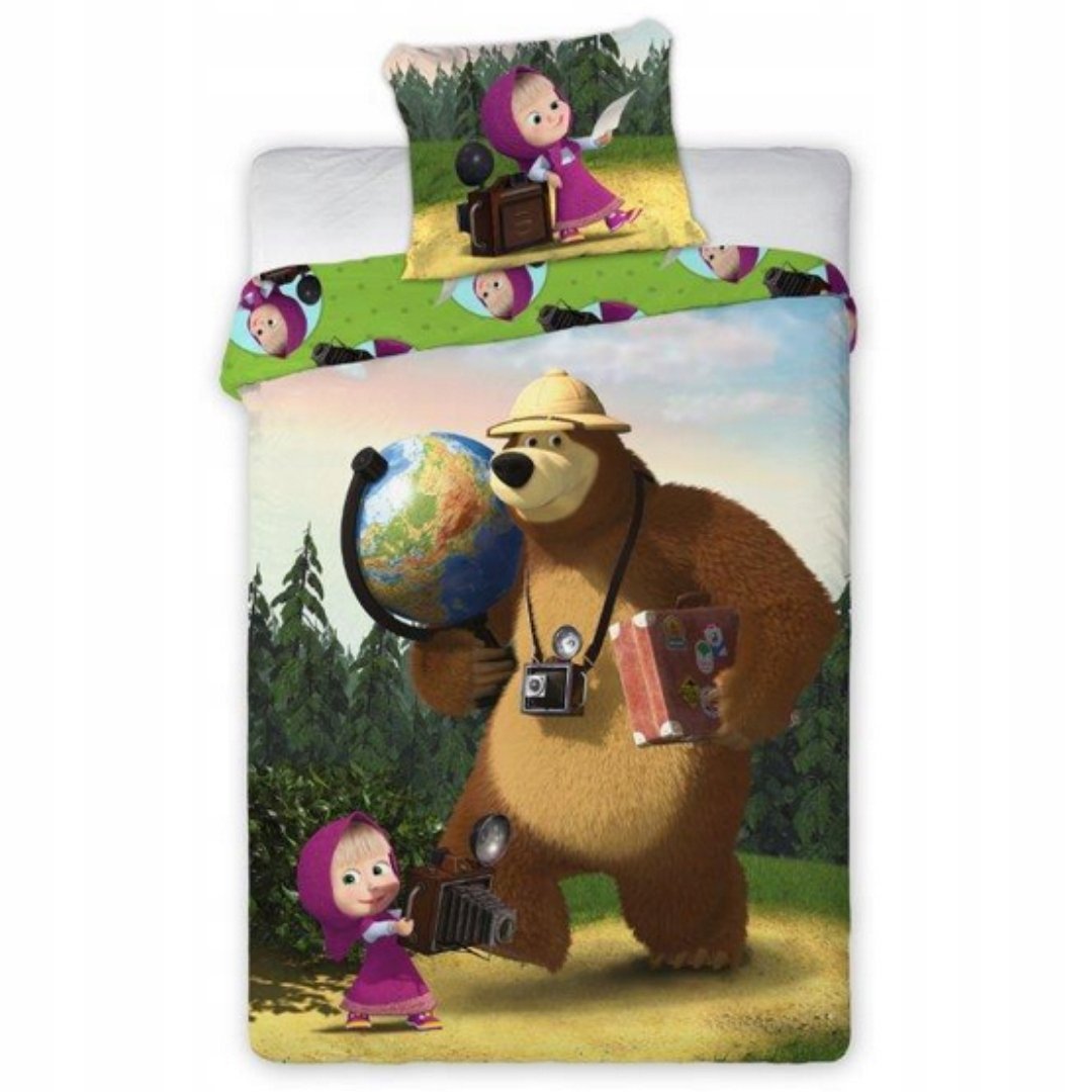 Masza i Niedźwiedź pościel dziecięca bawełniana 160x200 70x80 z zamkiem