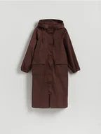 Płaszcze damskie - Reserved - Długa kurtka z kapturem - bordowy - miniaturka - grafika 1
