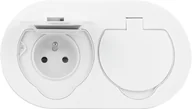Gniazdka elektryczne - Hermetyczne gniazdo elektryczne podwójne, owalne, IP55, 2x2P+ZFrench, białe - miniaturka - grafika 1