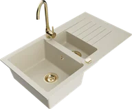 Zlewozmywaki z baterią - Mexen Matias zlewozmywak granitowy 1,5-komorowy z ociekaczem i baterią kuchenną Telma, beżowy - 6502-69-670200-50 - miniaturka - grafika 1