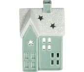 Ozdoby bożonarodzeniowe - Porcelanowy domek na świeczkę 11,1 cm miętowy - miniaturka - grafika 1