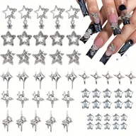 Ozdoby do paznokci - TEMU 55 Sztuk Y2K Style Srebrna Gwiazda Akcesoria Do Nail Art - Naklejki 3D Alloy Star, Błyszczące Gwiazdy i Błyszczące Projekty Gwiazdy dla Kobiet i - miniaturka - grafika 1