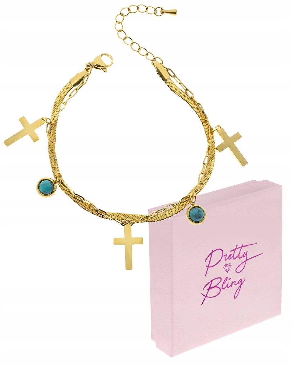 Bransoletka damska pozłacana KRZYŻYK turkus żmijka